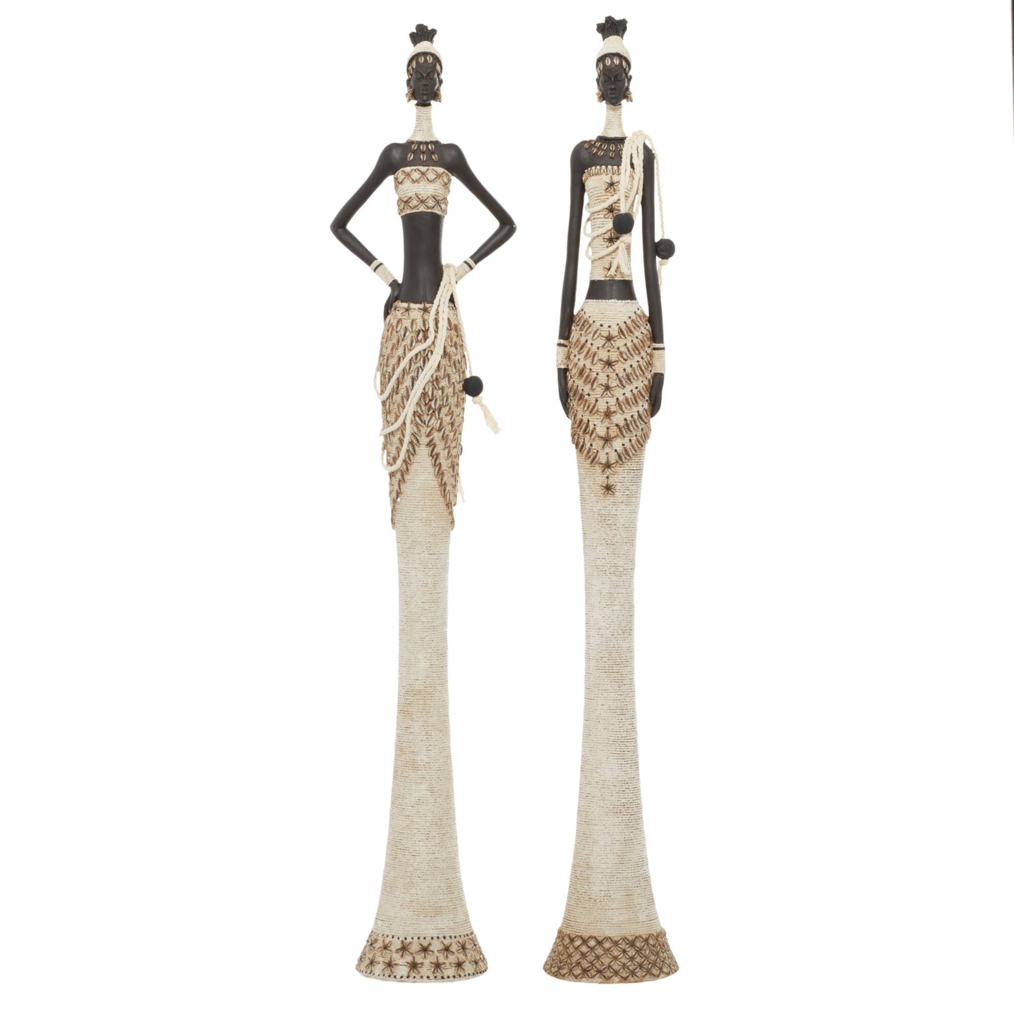 Set of 2 White Stone Contemporary Sculpture 6", 31"